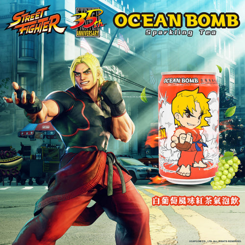 Bebida Ocean Bomb Street Fighter sabor Te Uva Blanca